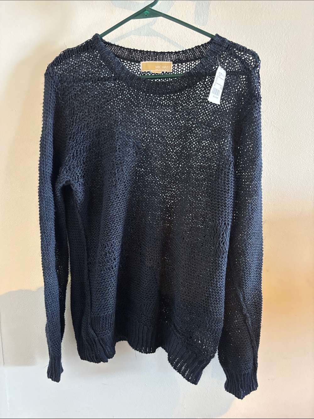 Michael Kors Navy Open-Knit Crewneck Sweater